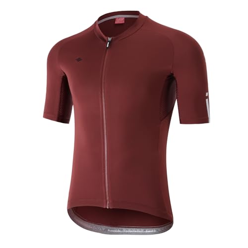 Santic Herren Radtrikot Kurzarm Tops Pro Rennrad Shirt Full Zipper UPF 50+ MTB Jersey mit Taschen, Rot-2156, L von Santic