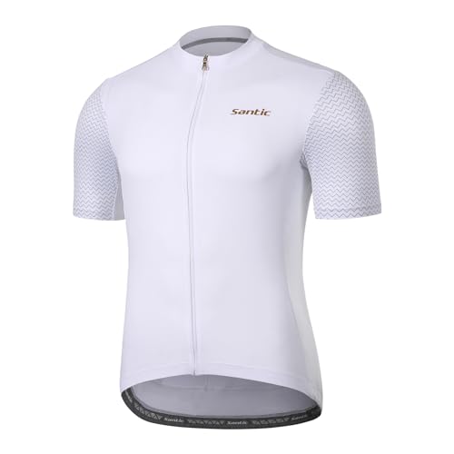 Santic Herren Radtrikot Kurzarm Tops Pro Rennrad Shirt Full Zipper UPF 50+ MTB Jersey mit Taschen, Weiß-2221, Mittel von Santic