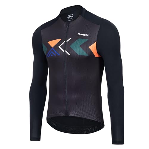Santic Herren Radtrikot Langarm Top Rennrad Shirt Full Zipper UPF 50+ MTB Jersey mit Taschen, Schwarz-179, L von Santic