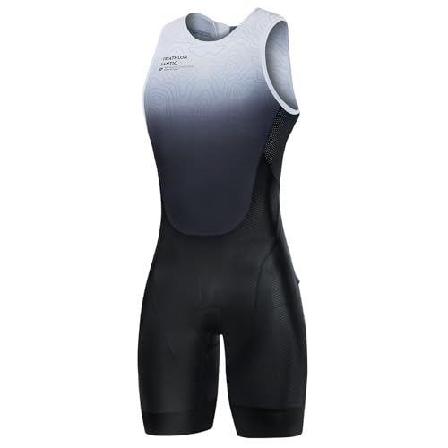 Santic Herren Triathlonanzug Einteiler Triathlon Anzug Gepolstert Trisuit Triathlon Kurz Hohe Elastizität Schnell Trocknend Abnehmen Fahrrad Skinsuit Schwarz Ärmellos XL von Santic