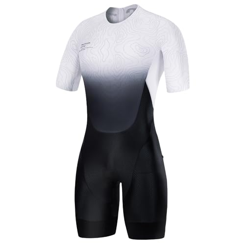 Santic Herren Triathlonanzug Einteiler Triathlon Anzug Gepolstert Trisuit Triathlon Kurz Hohe Elastizität Schnell Trocknend Abnehmen Fahrrad Skinsuit Schwarz Kurzarm M von Santic