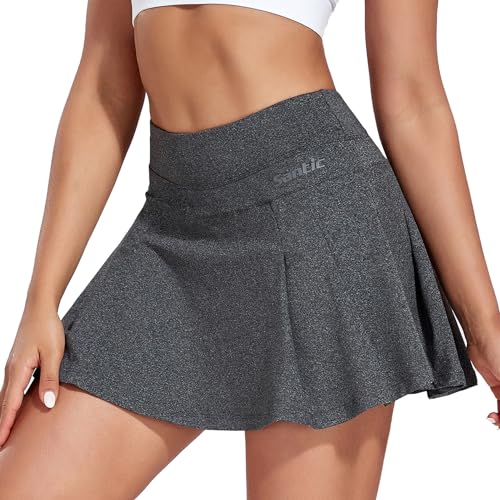 Santic Radlerhose Damen Gepolstert 2 in 1 Fahrradröcke mit Tasche Innerhose Sport Skort Hosenrock mit Sitzpolster 4D Radsportröcke Kurze Grau S von Santic