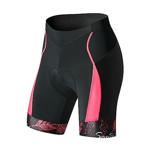 Santic Radlerhose Damen Gepolstert Kurz Fahrradhose Damen Kurz Radhose Damen Kurz mit Polster Rosa EU XXL von Santic