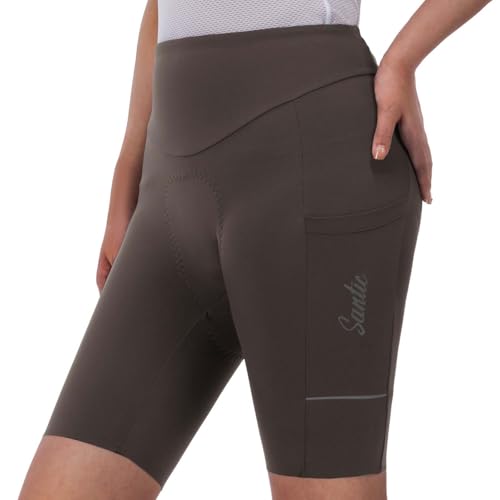 Santic Radlerhose Damen Gepolstert Kurz mit Sitzpolster Seitentasche Braun M von Santic