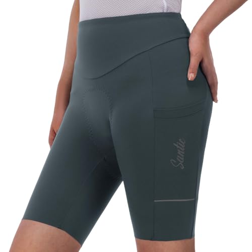 Santic Radlerhose Damen Gepolstert Kurz mit Sitzpolster Seitentasche Grau XXL von Santic