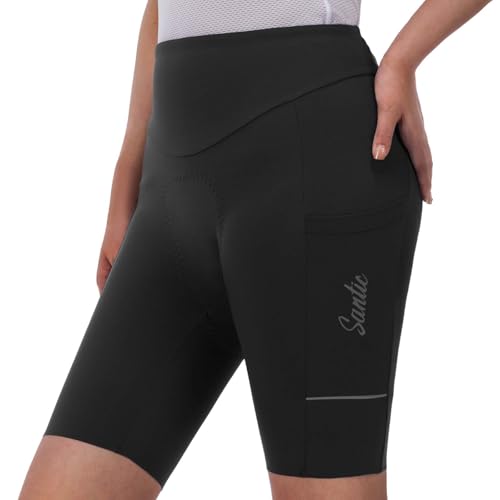 Santic Radlerhose Damen Gepolstert Kurz mit Sitzpolster Seitentasche Schwarz S von Santic