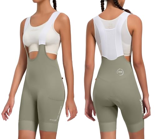 Santic Radlerhose Damen Gepolstert Radhose mit Träger Fahrrad-Trägerhose Damen Bib Shorts Fahrradhose 4D Sitpolstert Tasche Grün XL von Santic