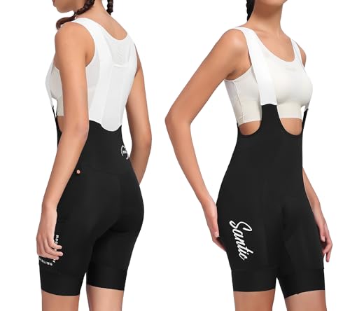 Santic Radlerhose Damen Gepolstert Radhose mit Träger Fahrrad-Trägerhose Damen Bib Shorts Fahrradhose 4D Sitpolstert Tasche Schwarz S von Santic