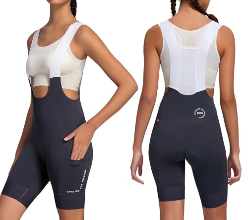 Santic Radlerhose Damen Gepolstert Radhose mit Träger Fahrrad-Trägerhose Damen Bib Shorts Fahrradhose 4D Sitpolstert Tasche Violett XL von Santic