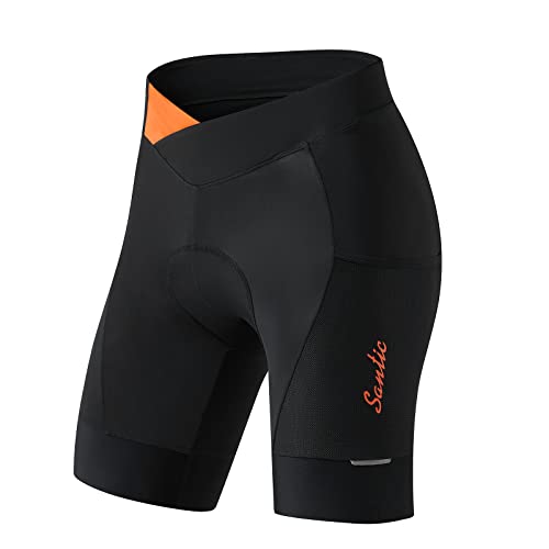 Santic Radlerhose Damen mit Sitzpolster Fahrradhose kurz Sporthose Radlershorts Damen Schwarz EU L von Santic