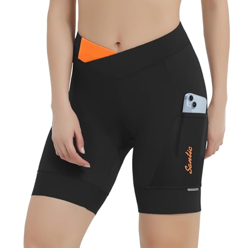 Santic Radlerhose Damen mit Sitzpolster Fahrradhose kurz Sporthose Radlershorts Damen Schwarz EU L von Santic