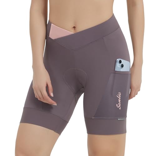 Santic Radlerhose Damen mit Sitzpolster Fahrradhose kurz Sporthose Radlershorts Damen Violett EU 3XL von Santic
