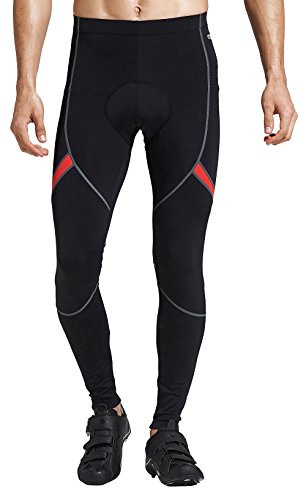 Santic Radlerhose Herren Gepolstert Lang Fahrradhose Herren Lang mit Sitzpolster Radhose Lang mit Polster Herren Schwarz-Rot EU M von Santic