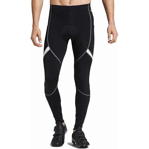 Santic Radlerhose Herren Gepolstert Lang Fahrradhose Herren Lang mit Sitzpolster Radhose Lang mit Polster Herren Schwarz-Weiß EU XXL von Santic