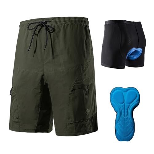 Santic Radlerhose Herren MTB mit Sitzpolster Kurz Fahrradhose MTB Radhose Kurz mit Fahrradunterhose Herren Gepolstert Grün EU XXL von Santic