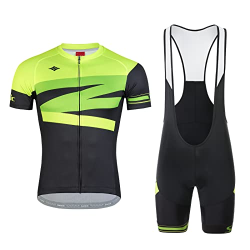 Santic Radtrikot Set Kurzarm Herren Radsport Set Fahrradtrikot Anzüge Radhose/Trägerhose mit Sitzpolster Grün XXL von Santic