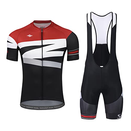 Santic Radsport Set Herren Radtrikot Set Kurzarm Fahrradtrikot Fahrradbekleidung Radsport-Anzüge Trägerhose Atmungsaktiv Schnelltrocknend Rot XXL von Santic