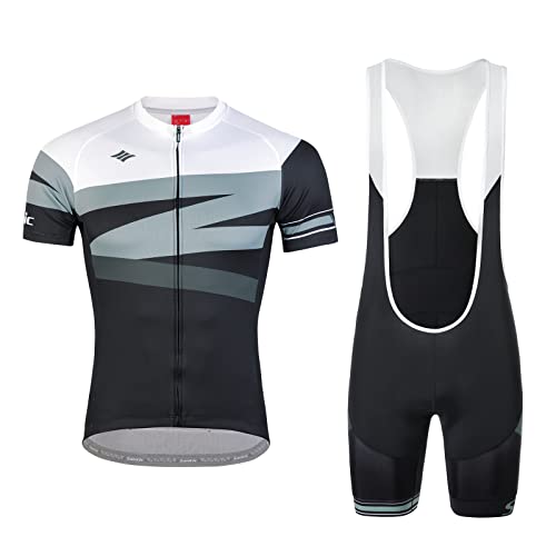 Santic Radtrikot Set Kurzarm Herren Radsport Set Fahrradtrikot Anzüge Radhose/Trägerhose mit Sitzpolster Weiß XXXL von Santic