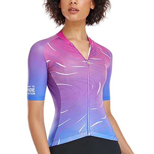 Santic Radtrikot Damen Kurz Fahrradtrikot Damen Fahrrad Shirt mit Taschen Violett EU L von Santic