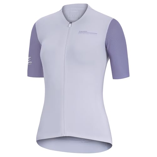 Santic Radtrikot Damen Kurzarm Atmungsaktiv Fahrradtrikot Fahrrad Shirt Mit Rückentaschen Lila XL von Santic