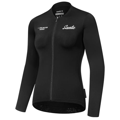 Santic Radtrikot Damen Langarm Fahrrad-Trikot Atmungsaktiv Reflektierend Rennrad Fahrradtrikots Mit Rückentaschen Schwarz M von Santic
