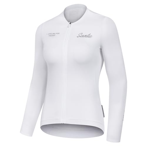 Santic Radtrikot Damen Langarm Fahrrad-Trikot Atmungsaktiv Reflektierend Rennrad Fahrradtrikots Mit Rückentaschen Weiß XXL von Santic