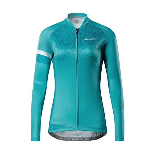 Santic Radtrikot Damen Lange Fahrradtrikot Damen Fahrradshirt Radshirt Kurzarm Sommer mit Taschen Blau EU S von Santic