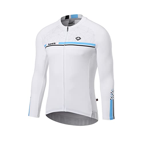 Santic Radtrikot Herren Langarm,Fahrradtrikot Herren Langarm,Fahrrad Shirt Herren mit Taschen Weiß EU XXL von Santic