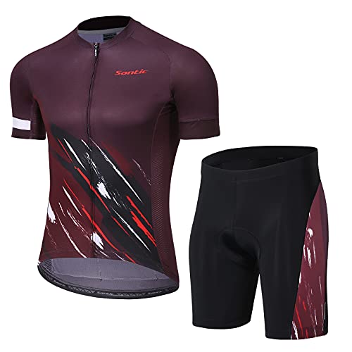 Santic Radtrikot Set Fahrradtrikot Set Herren Kurzarm Radhose mit 4D Sitzpolster Radsport Set Rennrad MTB Sommer Rot XL von Santic
