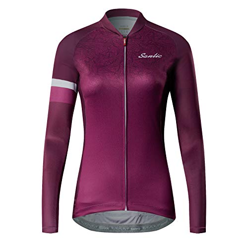 Santic Radtrikot Damen Lange Fahrradtrikot Damen Fahrradshirt Radshirt Kurzarm Sommer mit Taschen Violett EU L von Santic