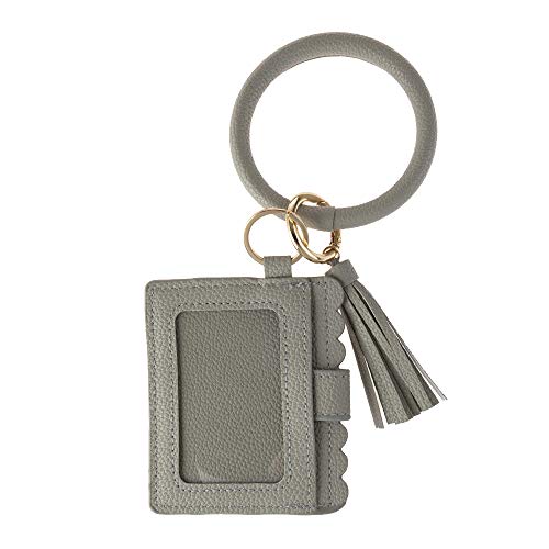 Geldbeutel Damen Schlüsselanhänger Tasche Schlüssel Armband Kunstleder Handtasche Geldbörse Karten Halter mit Schlüsselring Armreif (Grau) von Santimon