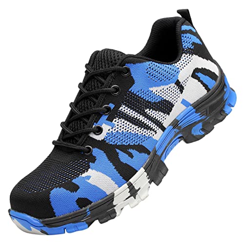 Herren Sicherheitsschuhe Arbeitsschuhe Stahlkappe Sportlich Schutzschuhe Anti-Punktion rutschfeste Luftdurchlässige Schuhe Camouflage Blau 45 EU von Santimon