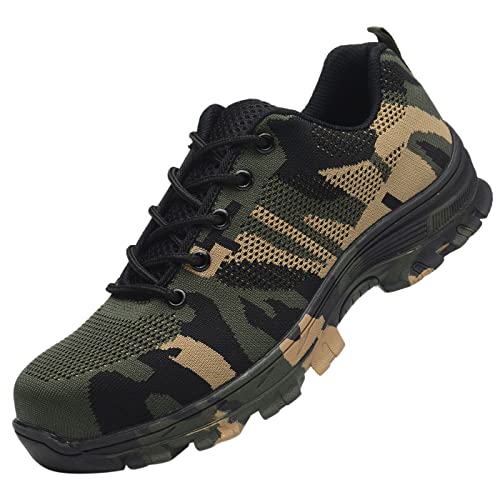 Herren Sicherheitsschuhe Arbeitsschuhe Stahlkappe Sportlich Schutzschuhe Anti-Punktion rutschfeste Luftdurchlässige Schuhe Camouflage Grün 46 EU von Santimon