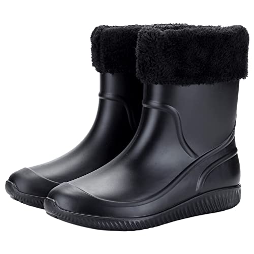 Santimon Herren Wasserdicht Gummistiefel Draussen Garten Rutschfeste Winterschuhe Warm Baumwolle Gefüttert Freizeit Regenstiefel Schwarz01 43 EU von Santimon