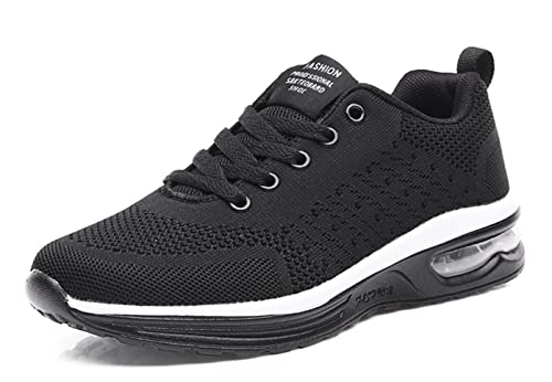 Laufschuhe Damen Lace-Up Gittergewebe Atmungsaktiv Leichte Trainer Sanft Luftkissen Komfortabel Draussen Sportschuhe Schwarz 43 EU von Santimon