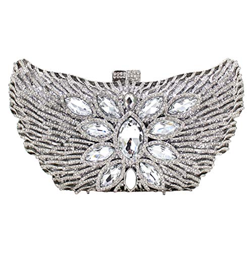 Santimon Damen-Clutch Glitzer Steine Abend-Tasche Strass Handtasche Diamant Hochzeit Party Luxus-Handtaschen Silber von Santimon