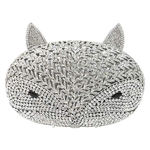 Santimon Glitzer-Clutch Damen-Abend Handtasche Kristall Handtaschen Diamant Steine Hochzeit Party-Tasche Luxus Fuchs Silber von Santimon