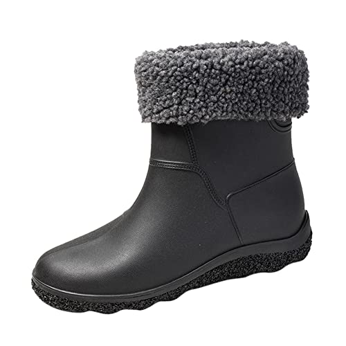 Santimon Gummistiefel Herren Draussen Winterschuhe Wasserdichte Rutschfeste Komfortabel Warm Baumwolle Gefüttert Flach Regenstiefel Schwarz 40.5 EU von Santimon