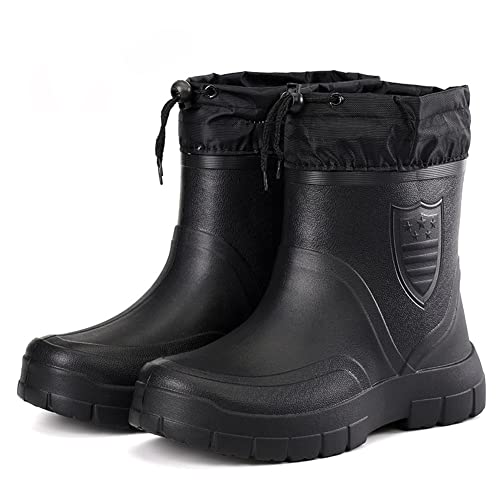 Santimon Gummistiefel Herren Wasserdicht Draussen Schnee Winterschuhe Rutschfeste Gemütlich Warm Gefüttert Knöchel Regenstiefel Schwarz 40.5 EU von Santimon