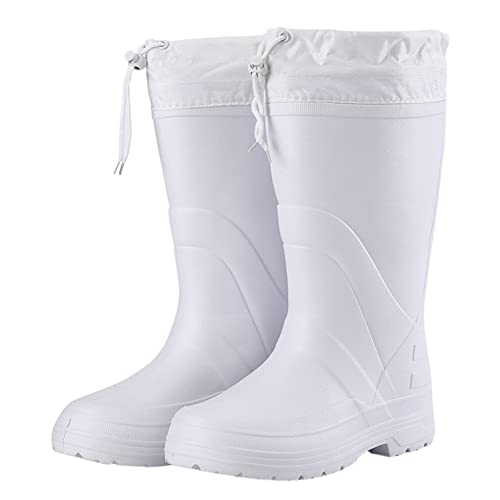 Santimon Herren Gummistiefel Draussen Wasserdicht Regenstiefel Rutschfeste Gemütlich Warm Gefüttert Leichte Kausal Winterschuhe Weiß 41 EU von Santimon