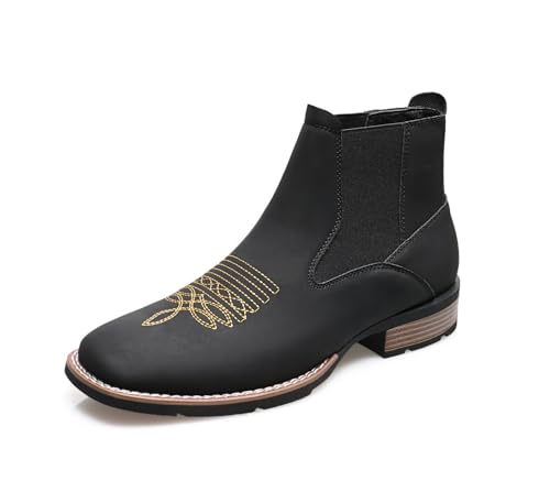 Santimon Herren Square Toe Chelsea Boots Ankle High Slip On Anti-Rutsch Kleid Casual Outdoor Stiefel, Schwarz, 46 EU von Santimon