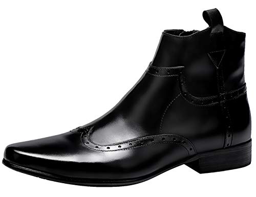 Santimon Herren Stiefel Leder Reißverschluss Chelsea Boots Ankle Business Brogue Schuhe Schwarz 46 EU von Santimon