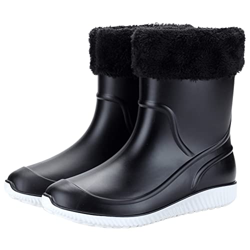 Santimon Herren Wasserdicht Gummistiefel Draussen Garten Rutschfeste Winterschuhe Warm Baumwolle Gefüttert Freizeit Regenstiefel Schwarz 43 EU von Santimon