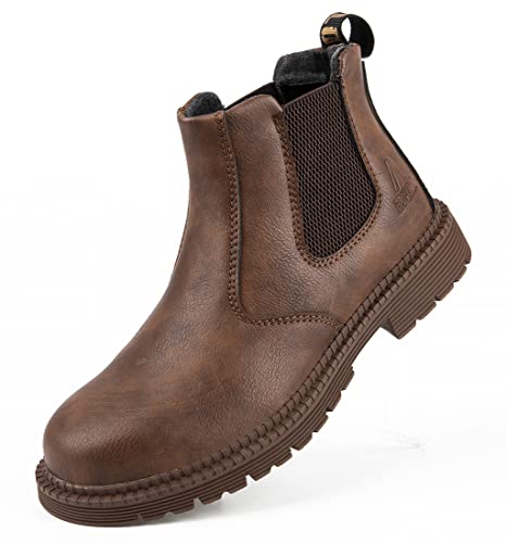 Santimon Sicherheits Chukka Stiefel Für Herren Leder Chelsea Bequeme Leichte Rutschfeste Arbeitsschuhe Braun 39 EU von Santimon