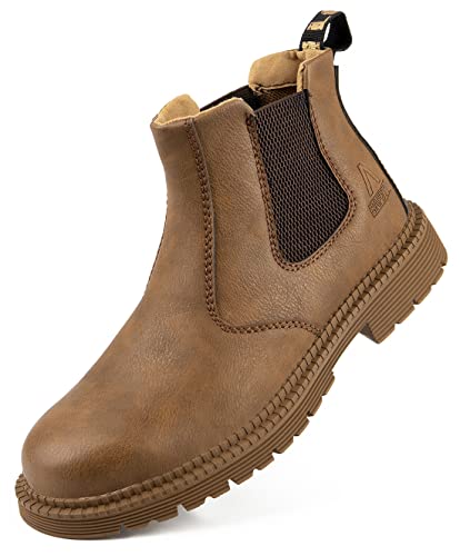 Santimon Sicherheits Chukka Stiefel Für Herren Leder Chelsea Bequeme Leichte Rutschfeste Arbeitsschuhe Khaki 44 EU von Santimon