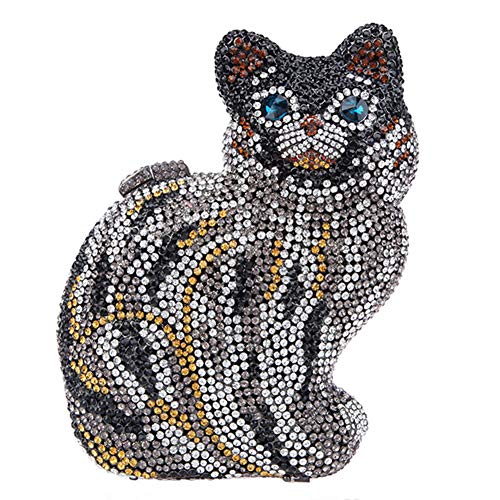 Santimon Unterarmtasche Damen-Clutches Abendtasche Handtasche Abend Handtaschen Diamanten Hochzeit Party Glitzer-Tasche Luxus Katze Multi von Santimon