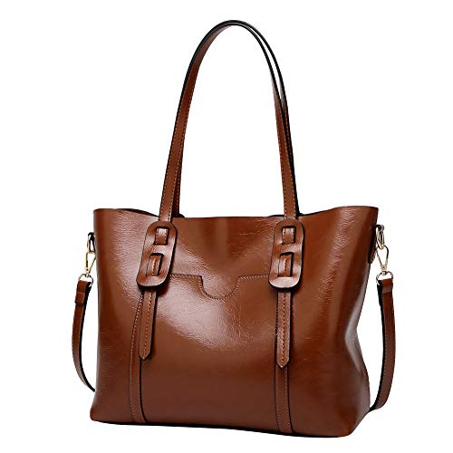 Santimon Vintage Damen Tasche Umhängetasche Leder Handtasche Büro Schule Travel Crossbody Damentasche Kaffee von Santimon