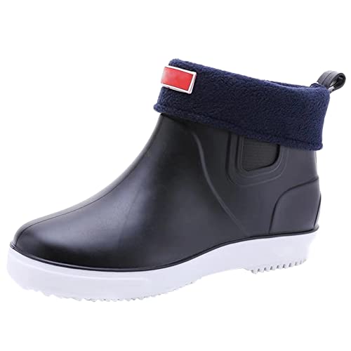 Santimon Wasserdichte Winter Gummistiefel Herren Rutschfeste Draussen Warm Baumwolle Gefüttert Slip-On Knöchel Regenstiefel Schwarz 43 EU von Santimon