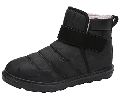 Santimon Winterschuhe Herren Warm Gefüttert Outdoor Schneestiefel Rutschfest Leicht Komfort Gehen Klettverschluss Turnschuhe Schwarz 47 EU von Santimon