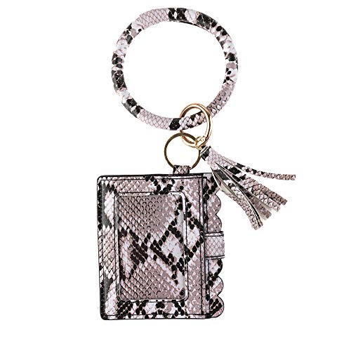 Schlüsselanhänger Geldbörse Damen Tasche Schlüssel Armband Kette Kunstleder Handtasche Brieftasche Kartenhalter mit Schlüsselbund Armreif (Dunkelpink) von Santimon